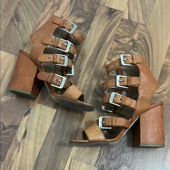 Laurence Decade Paris Brown Leather Strappy Buckle Heeled Sandals Size 39 - Picture 11 of 11
